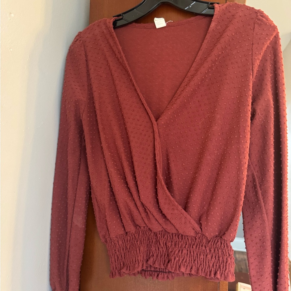 Rust Red Textured Wrap Top